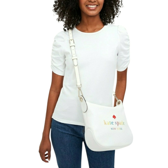NWOT! Kate Spade White Leather Rainbow Lettered Purse w/ 2 Straps & Dusty - Picture 2 of 16